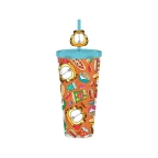 Garfield Junk Food Pattern 24oz Plastic Cold Cup w/ Lid + Straw